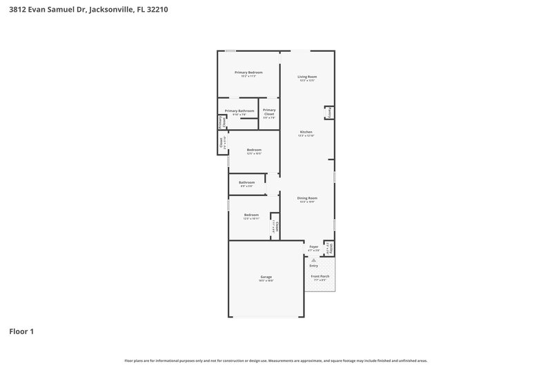 1,715/Mo, 3812 Evan Samuel Dr Jacksonville, FL 32210 Floor Plan View
