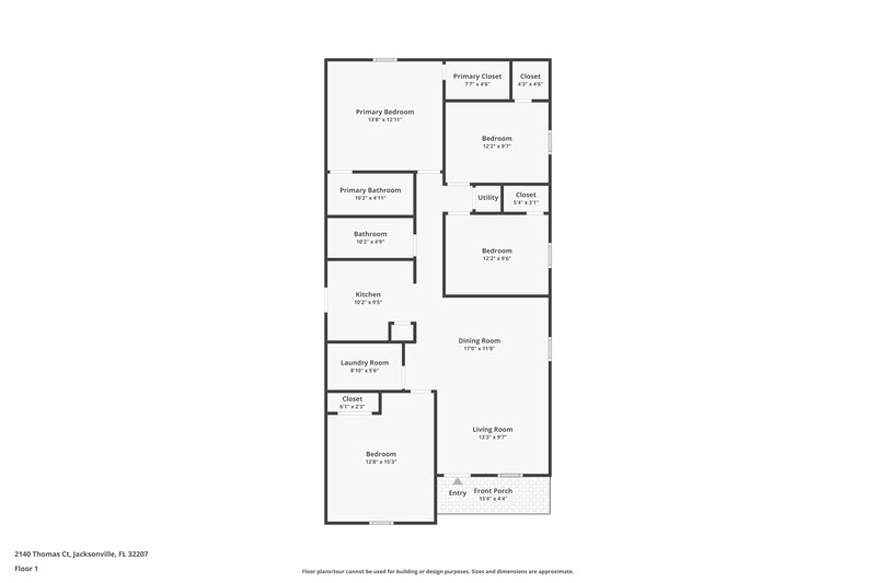 1,760/Mo, 2140 Thomas Ct Jacksonville, FL 32207 Floor Plan View