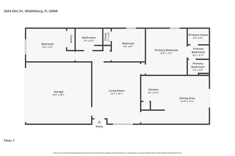 1,730/Mo, 3624 Alec Dr Middleburg, FL 32068 Floor Plan View