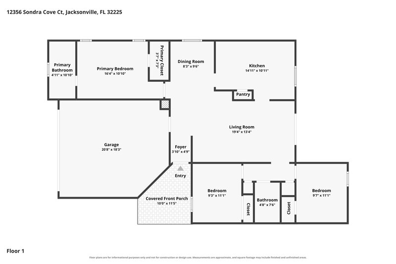 1,885/Mo, 12356 Sondra Cove Ct Jacksonville, FL 32225 Floor Plan View