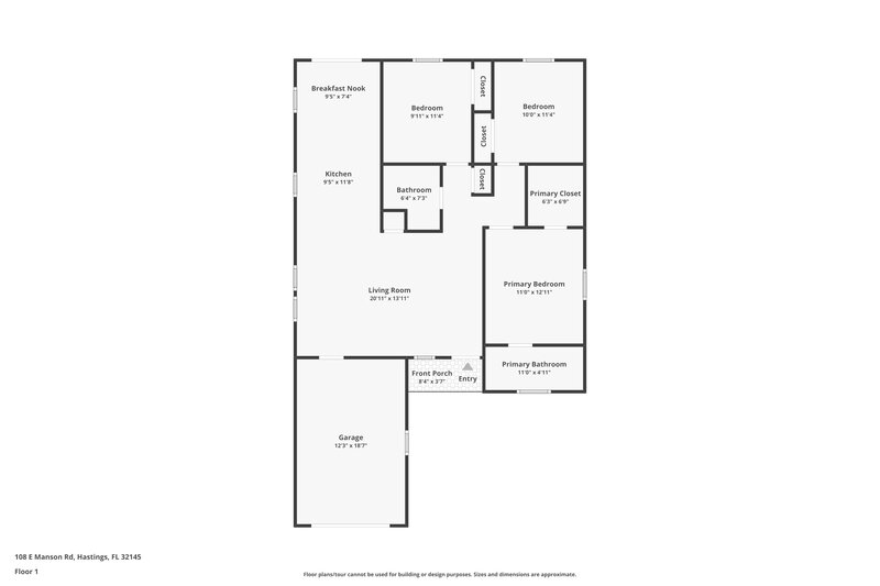 1,605/Mo, 108 E Manson Rd Hastings, FL 32145 Floor Plan View