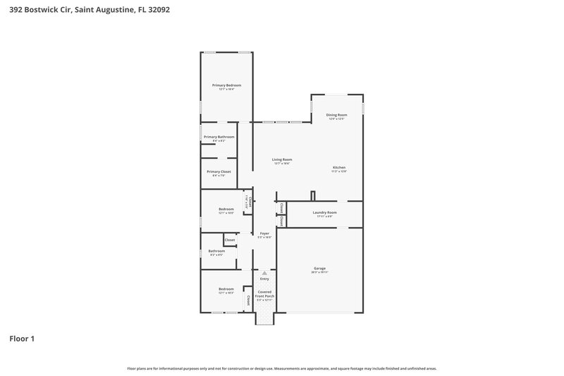 2,290/Mo, 392 Bostwick Cir St Augustine, FL 32092 Floor Plan View