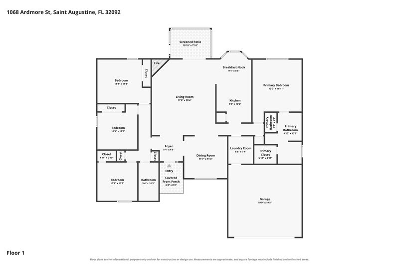 2,420/Mo, 1068 Ardmore St Saint Augustine, FL 32092 Floor Plan View