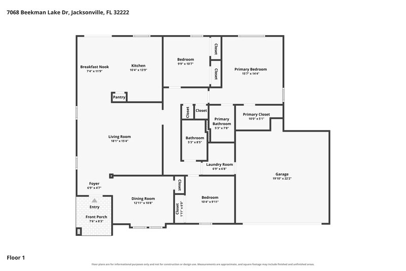1,975/Mo, 7068 Beekman Lake Dr Jacksonville, FL 32222 Floor Plan View