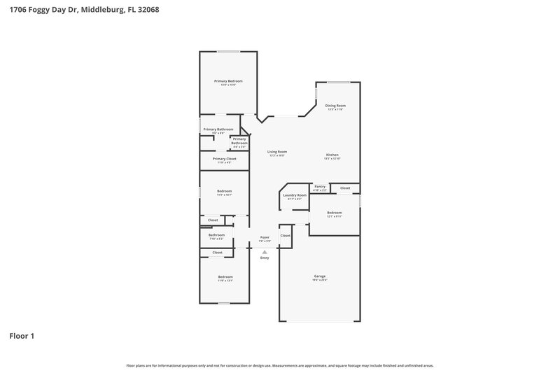 2,200/Mo, 1706 Foggy Day Dr Middleburg, FL 32068 Floor Plan View