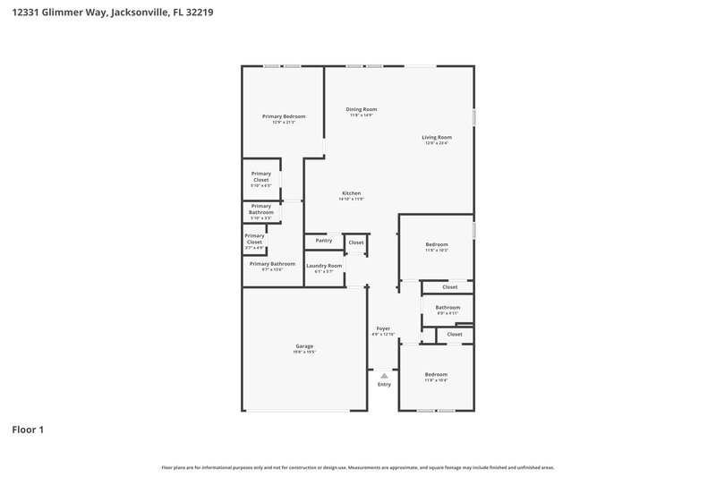1,940/Mo, 12331 Glimmer Way Jacksonville, FL 32219 Floor Plan View