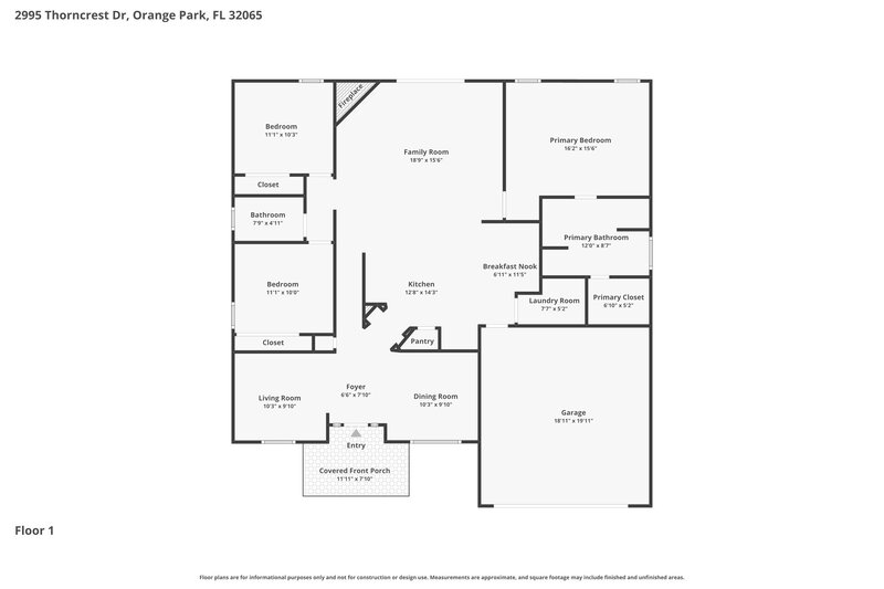 2,250/Mo, 2995 Thorncrest Dr Orange Park, FL 32065 Floor Plan View