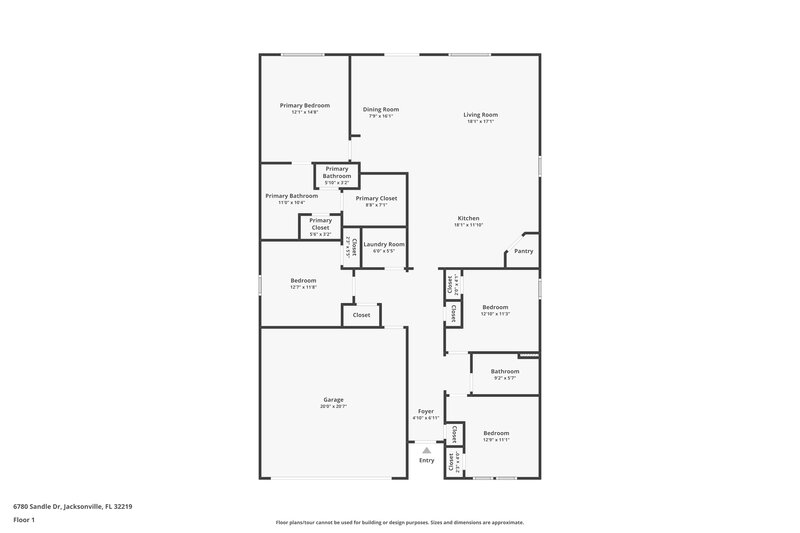1,795/Mo, 6780 Sandle Dr Jacksonville, FL 32219 Floor Plan View