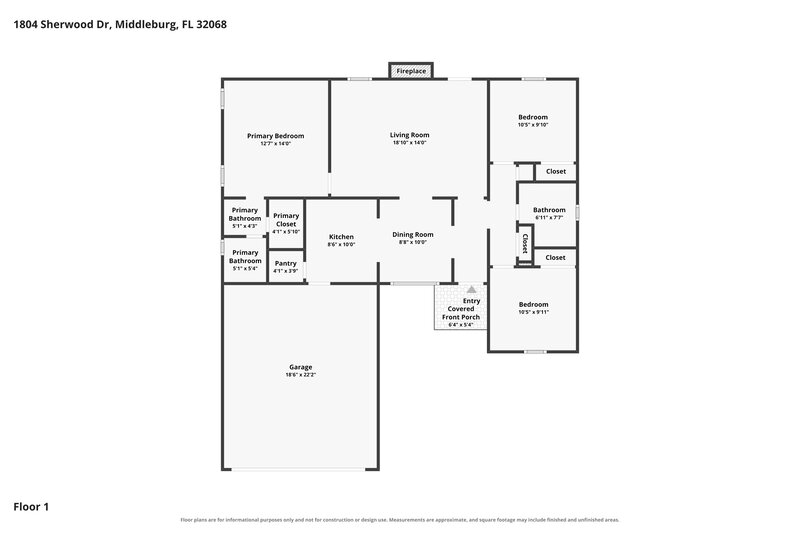 1,720/Mo, 1804 Sherwood Dr Middleburg, FL 32068 Floor Plan View
