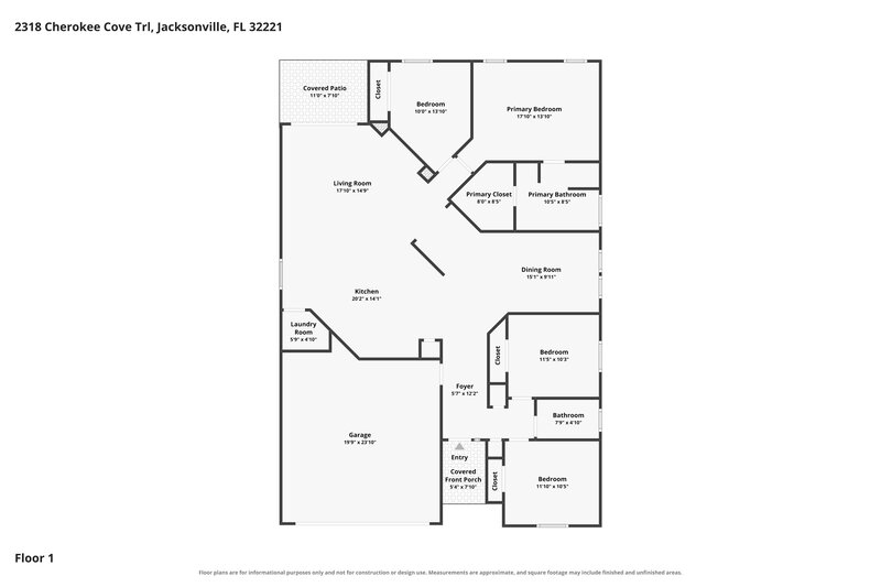 2,025/Mo, 2318 Cherokee Cove Trl Jacksonville, FL 32221 Floor Plan View