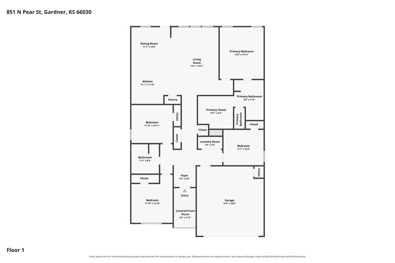 2,480/Mo, 851 N Pear St Gardner, KS 66030 Floor Plan View