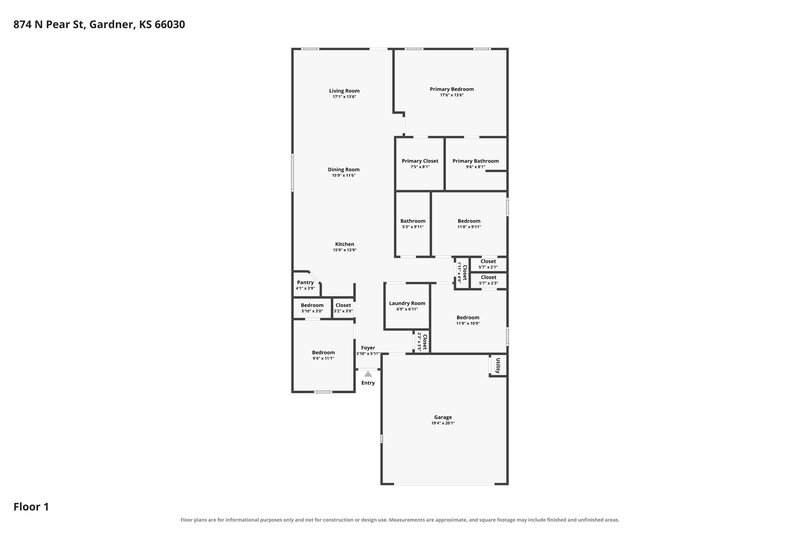2,600/Mo, 874 N Pear St Gardner, KS 66030 Floor Plan View