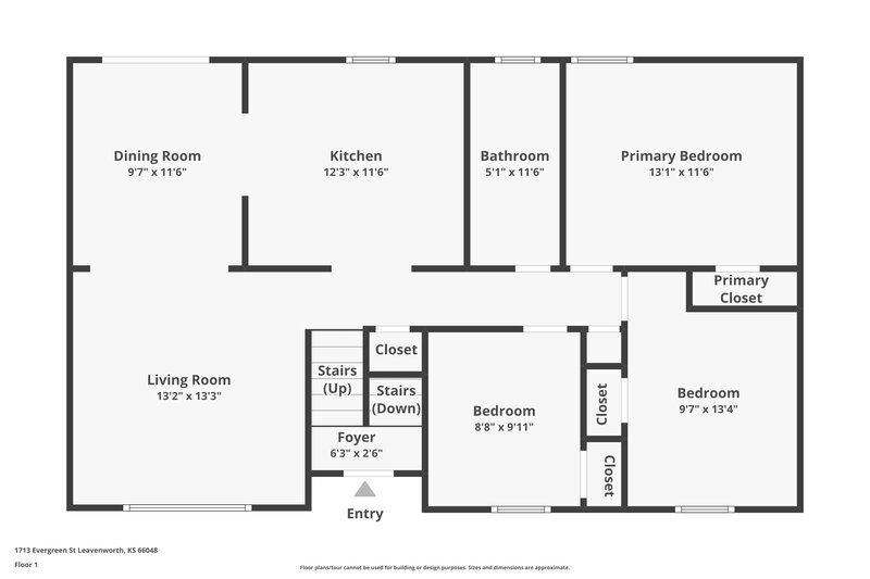 1,725/Mo, 1713 Evergreen St Leavenworth, KS 66048 Floor Plan View
