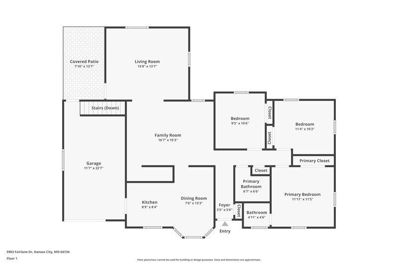 1,370/Mo, 5903 Fairlane Dr Kansas City, MO 64134 Floor Plan View