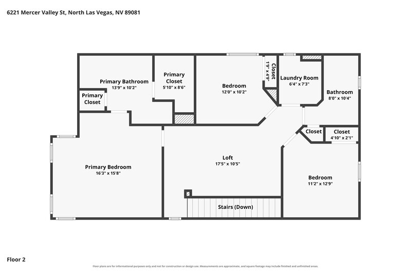 2,060/Mo, 6221 Mercer Valley St North Las Vegas, NV 89081 Floor Plan View 2