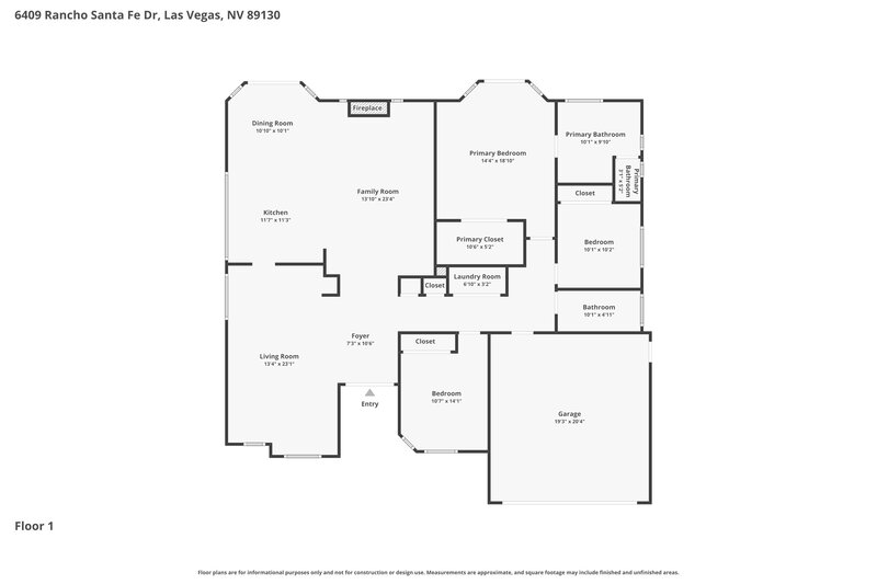 2,290/Mo, 6409 Rancho Santa Fe Dr Las Vegas, NV 89130 Floor Plan View