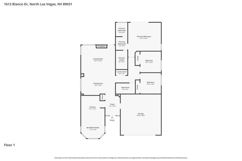 2,205/Mo, 1612 Blanco Dr North Las Vegas, NV 89031 Floor Plan View