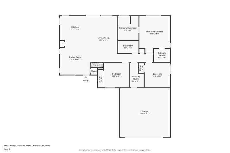 1,750/Mo, 3830 Canary Creek Ave North Las Vegas, NV 89031 Floor Plan View