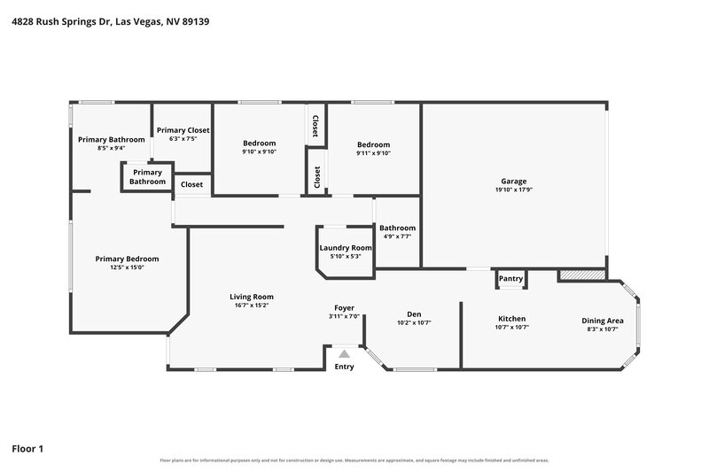 1,975/Mo, 4828 Rush Springs Dr Las Vegas, NV 89139 Floor Plan View