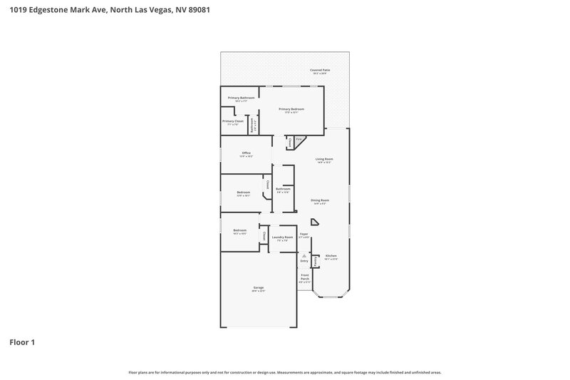 2,040/Mo, 1019 Edgestone Mark Ave North Las Vegas, NV 89081 Floor Plan View