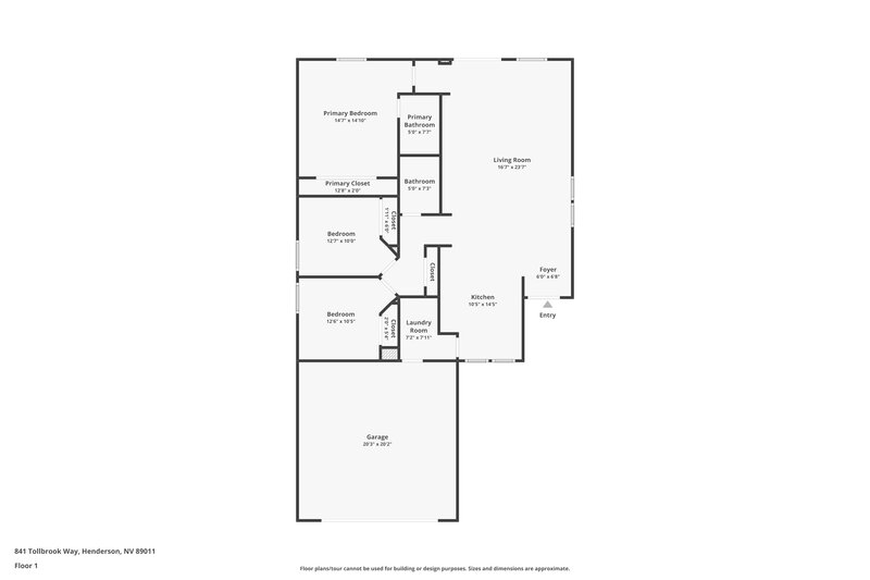 1,940/Mo, 841 Tollbrook Way Henderson, NV 89011 Floor Plan View