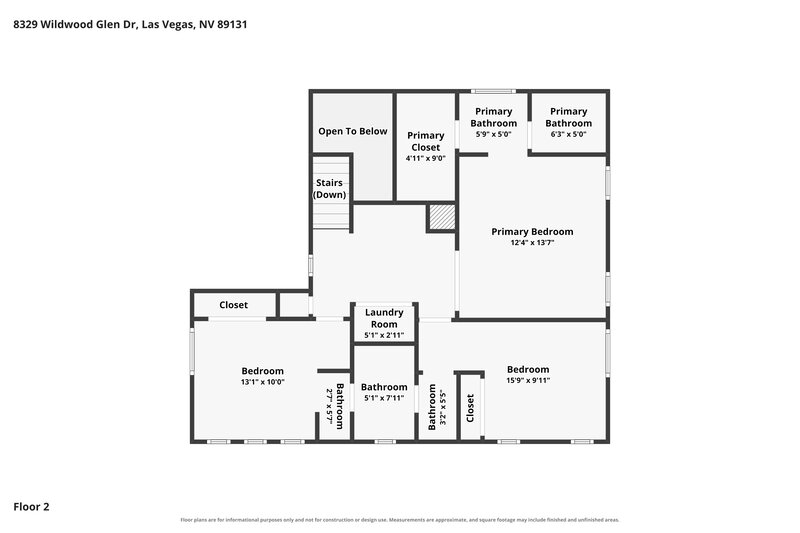 2,140/Mo, 8329 Wildwood Glen Dr Las Vegas, NV 89131 Floor Plan View 2