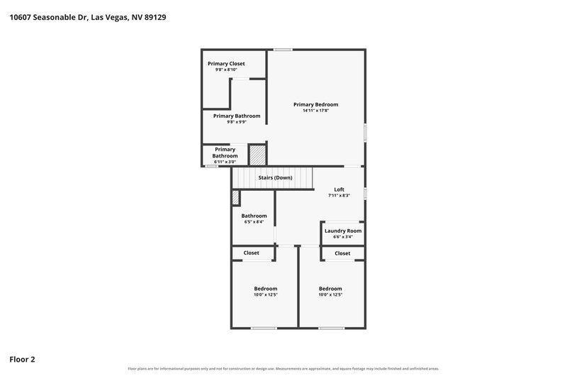 1,955/Mo, 10607 Seasonable Dr Las Vegas, NV 89129 Floor Plan View 2