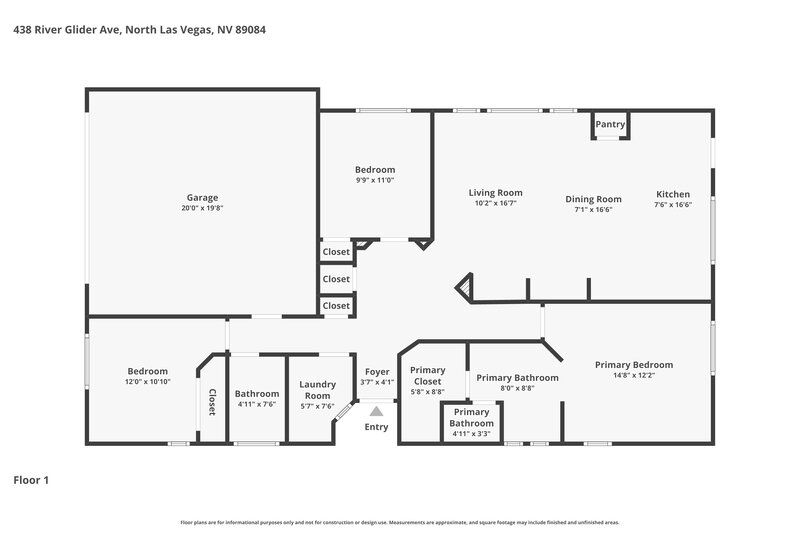 1,925/Mo, 438 River Glider Avenue North Las Vegas, NV 89084 Floor Plan View