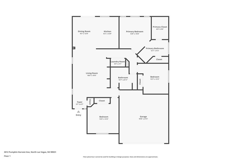 1,795/Mo, 3012 Pumpkin Harvest Ave North Las Vegas, NV 89031 Floor Plan View
