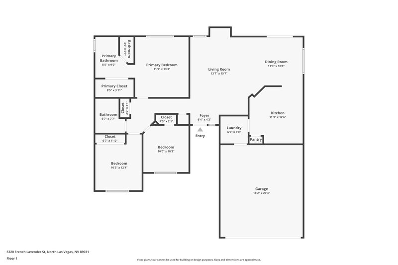 1,855/Mo, 5320 French Lavender St North Las Vegas, NV 89031 Floor Plan View