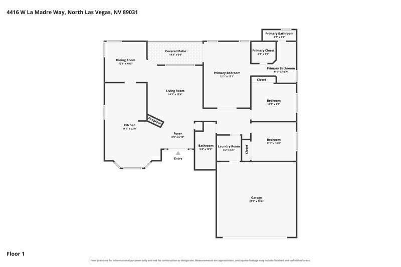 2,075/Mo, 4416 La Madre Way North Las Vegas, NV 89031 Floor Plan View