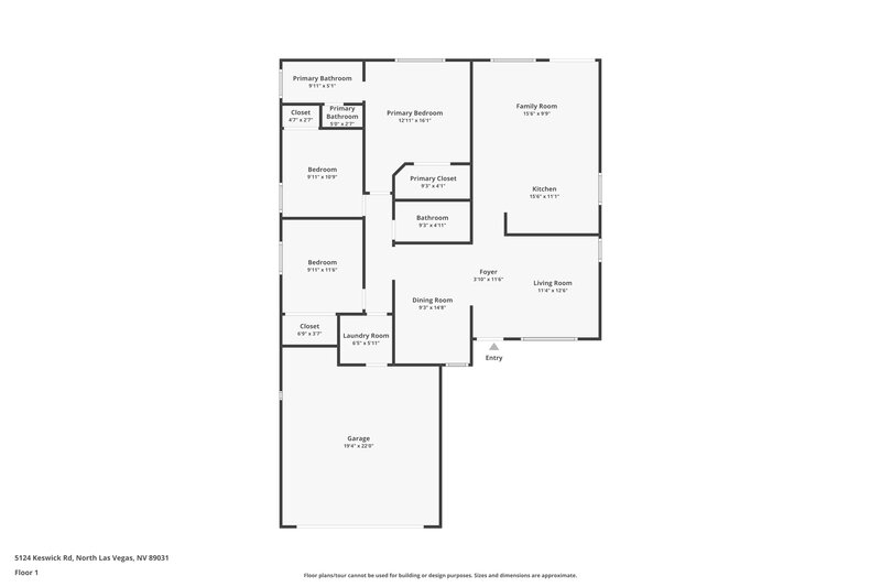 1,885/Mo, 5124 Keswick Rd North Las Vegas, NV 89031 Floor Plan View