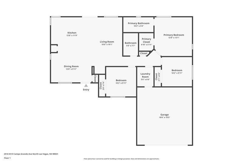 1,825/Mo, 2516 West El Campo Grande Avenue North Las Vegas, NV 89031 Floor Plan View