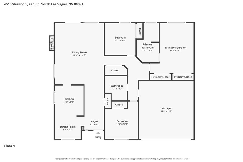 1,905/Mo, 4515 Shannon Jean Court North Las Vegas, NV 89081 Floor Plan View