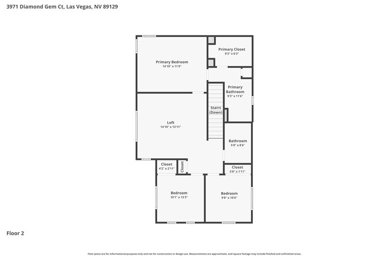 2,310/Mo, 3971 Diamond Gem Ct Las Vegas, NV 89129 Floor Plan View 2