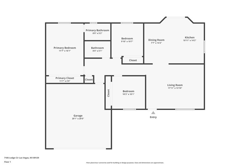 2,040/Mo, 7105 Lodge Circle Las Vegas, NV 89129 Floor Plan View
