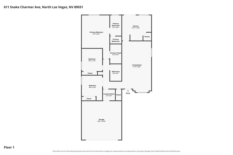 1,980/Mo, 611 Snake Charmer Avenue North Las Vegas, NV 89031 Floor Plan View