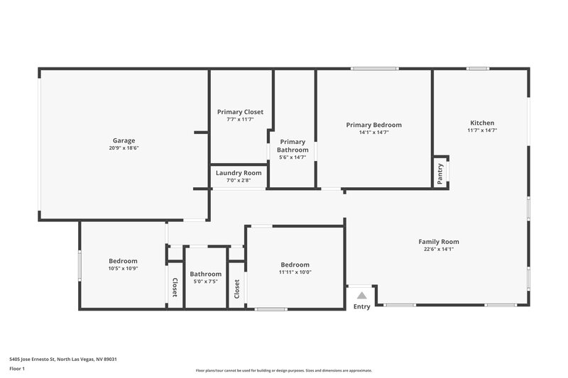 1,890/Mo, 5405 Jose Ernesto Street North Las Vegas, NV 89031 Floor Plan View