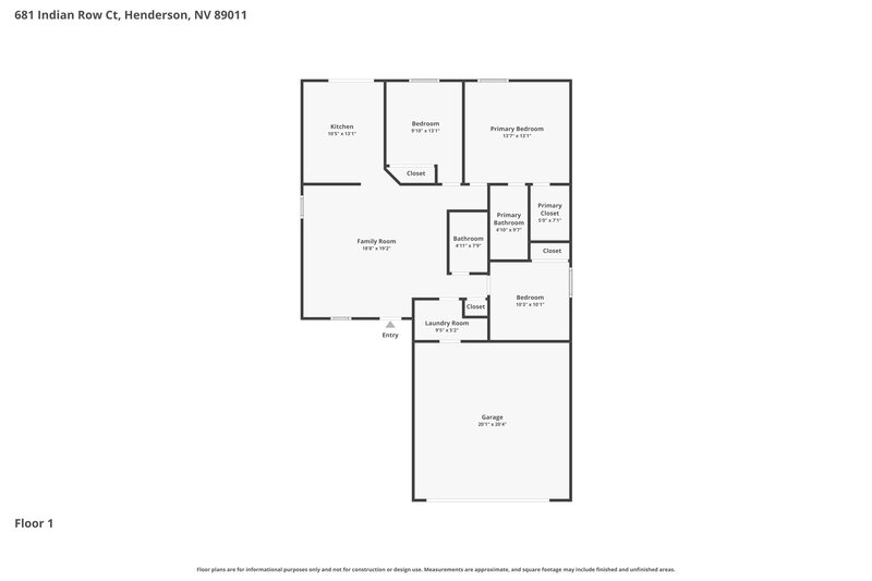1,790/Mo, 681 Indian Row Court Henderson, NV 89011 Floor Plan View