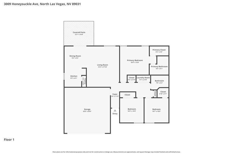 1,875/Mo, 3009 Honeysuckle Ave North Las Vegas, NV 89031 Floor Plan View