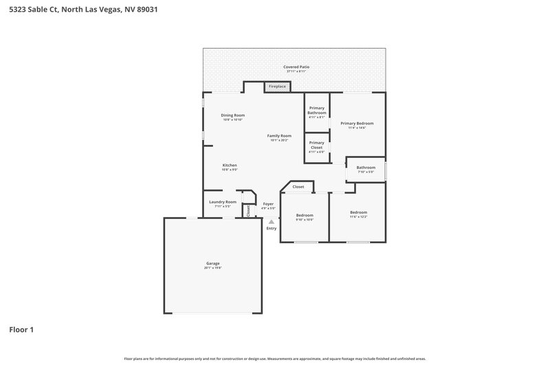 1,875/Mo, 5323 Sable Court North Las Vegas, NV 89031 Floor Plan View