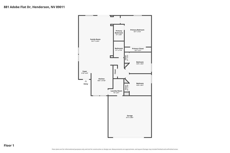 2,175/Mo, 881 Adobe Flat Dr Henderson, NV 89011 Floor Plan View