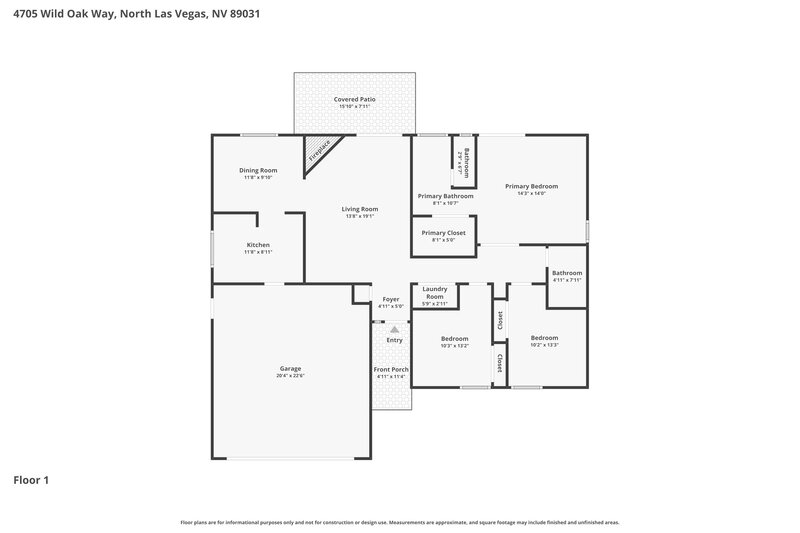 1,990/Mo, 4705 Wild Oak Way North Las Vegas, NV 89031 Floor Plan View