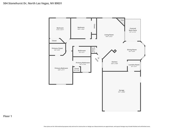 1,840/Mo, 504 Stonehurst Dr North Las Vegas, NV 89031 Floor Plan View