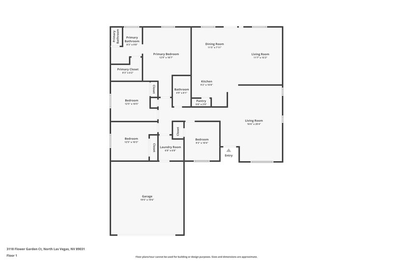 2,180/Mo, 3118 Flower Garden Ct North Las Vegas, NV 89031 Floor Plan View