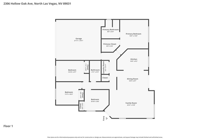 2,025/Mo, 2306 Hollow Oak Avenue North Las Vegas, NV 89031 Floor Plan View