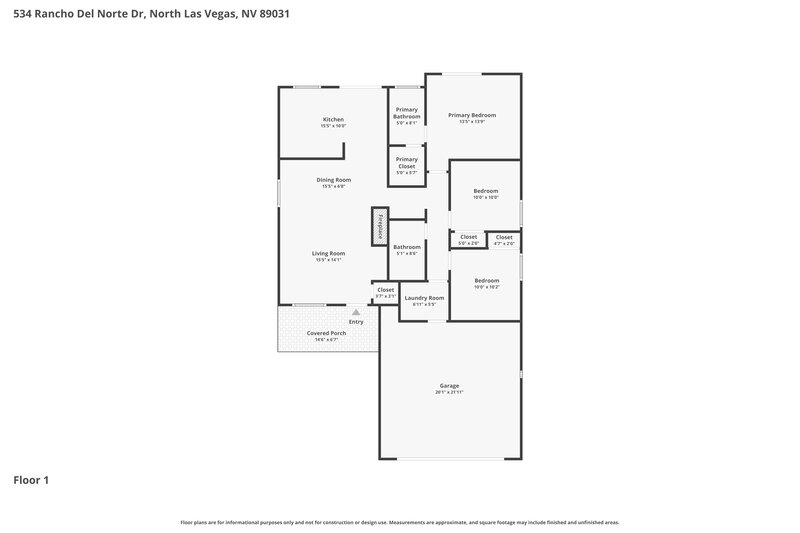 1,920/Mo, 534 Rancho Del Norte Dr North Las Vegas, NV 89031 Floor Plan View