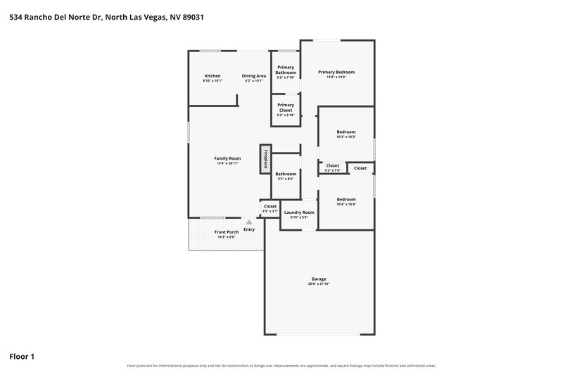 1,940/Mo, 534 Rancho Del Norte Dr North Las Vegas, NV 89031 Floor Plan View