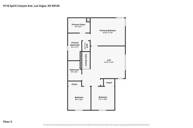 2,150/Mo, 9116 Spirit Canyon Ave Las Vegas, NV 89149 Floor Plan View 2