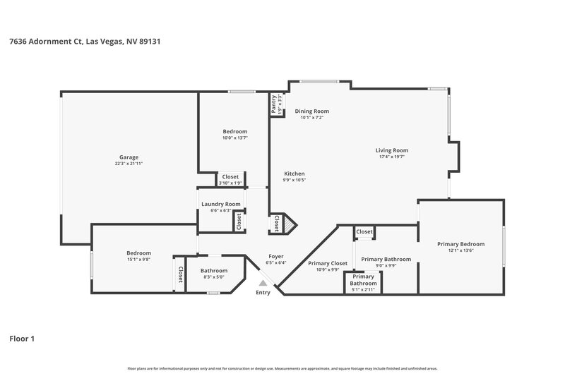 1,960/Mo, 7636 Adornment Ct Las Vegas, NV 89131 Floor Plan View